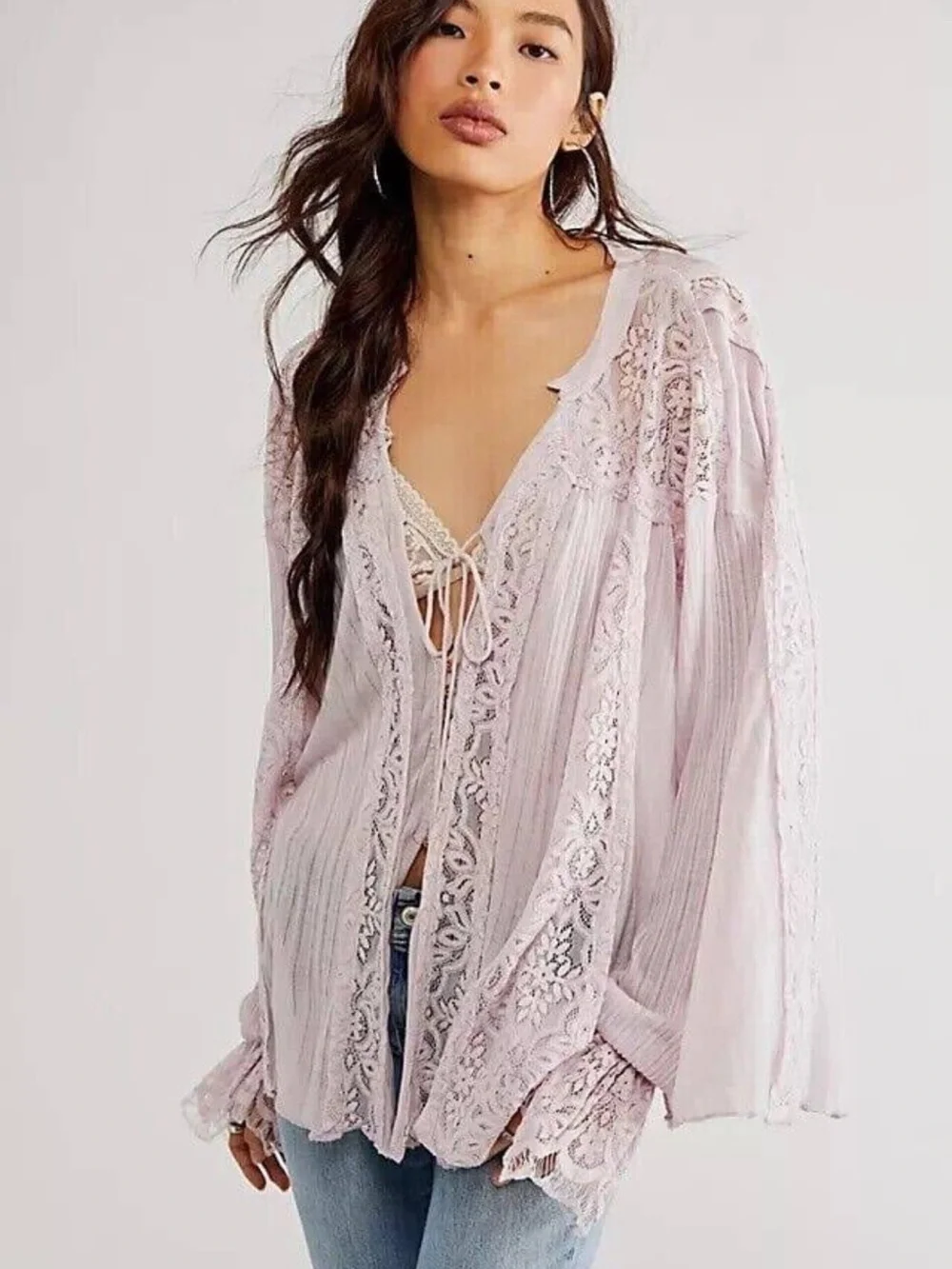 NWT Free People Forevermore Lace Top Size Large Lavender Z29